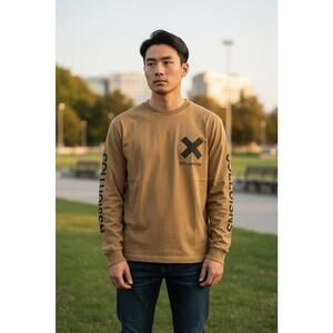 Unisex COLLUSION Long Sleeve Logo T-Shirt Brown Size L